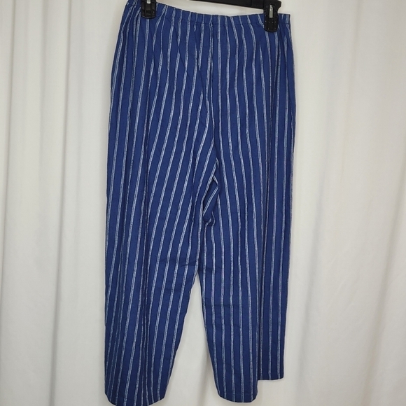 Habitat Linen Blend Blue White Striped Wide Leg Cropped Pull-On Pants - Size M - Picture 2 of 11